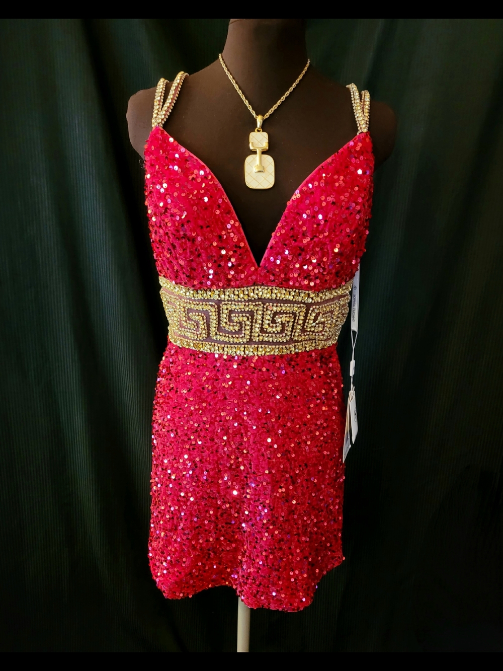 MSRP $629 Sophia Thomas Sequin Mini Dress with Gold Beaded Waist